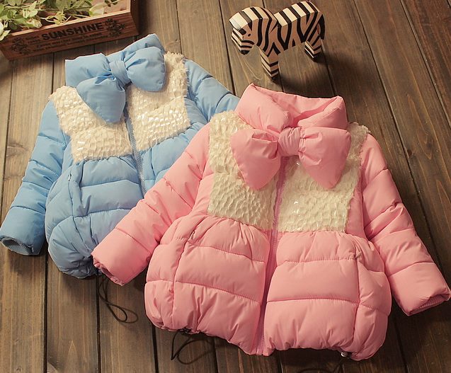 Geaca Elena groasa si chic pentru iarna cu fundita la gat