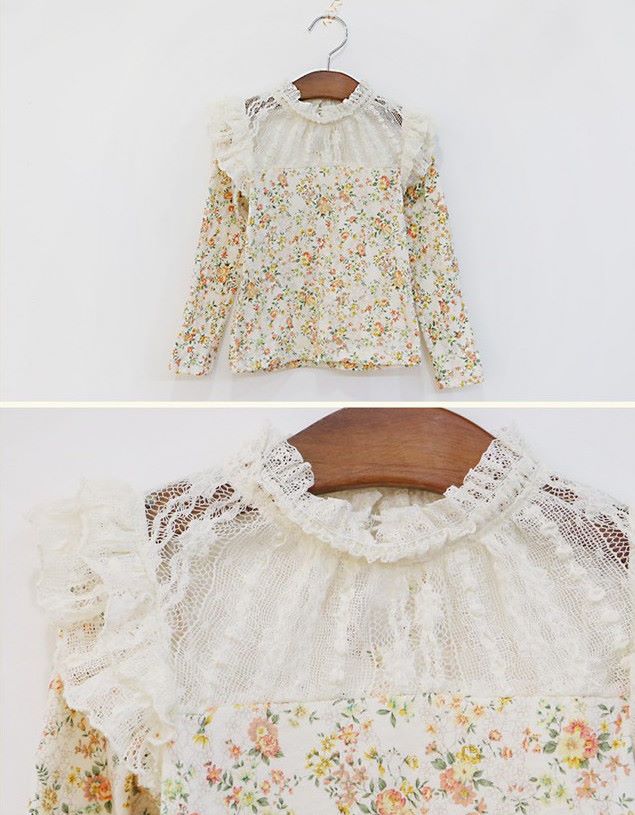 Bluza cu imprimeu floral si dantela model Giselle Bluza cu imprimeu floral si dantela model Giselle